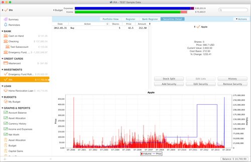 Moneydance review of investment portfolio tracking for stocks and funds